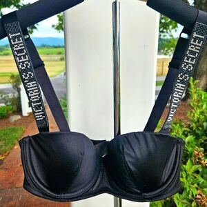 Victoria's Secret lined black bling balconet bra 32B limited edition NEW